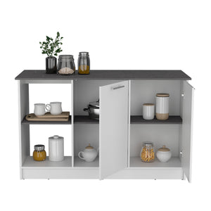 English Elm Juniper Kitchen Island with Spacious 59" Worktop, Double-Door Storage and Open Shelving for Cooktops White 64 L x 29 W x 4 H B200S00398
