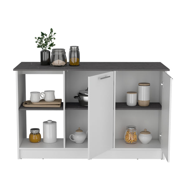 English Elm Juniper Kitchen Island with Spacious 59" Worktop, Double-Door Storage and Open Shelving for Cooktops White 64 L x 29 W x 4 H B200S00398