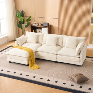 English Elm Beige Chenille Sectional Sofa with Modular Ottoman for Living Room or Studio Beige W2603S00001