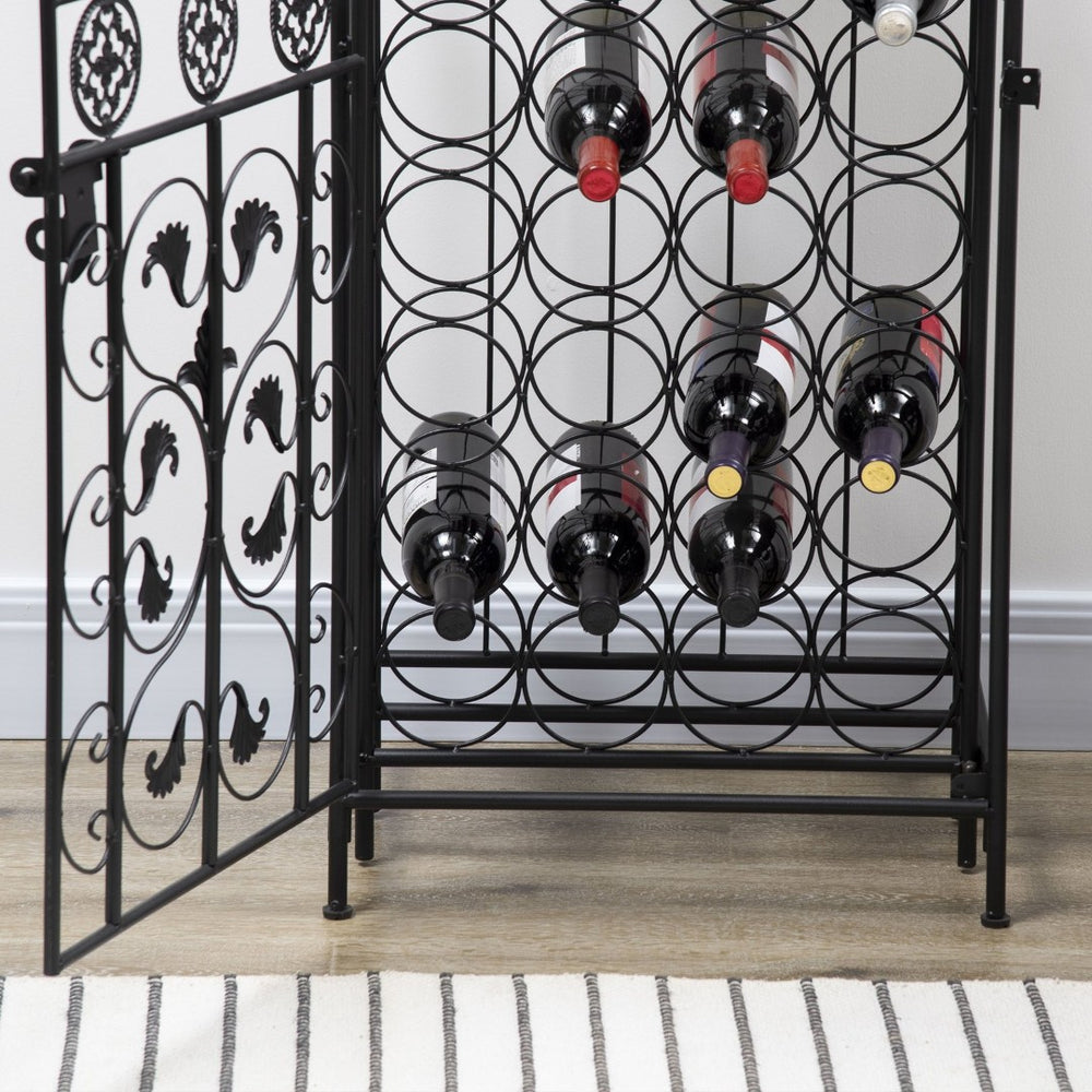 English Elm Homcom 45 Bottle Iron Wine Rack Cellar Cage Lockable Door Old World Bronze Finish W2225P217380