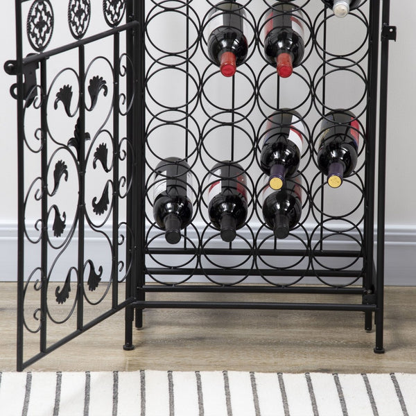 English Elm Homcom 45 Bottle Iron Wine Rack Cellar Cage Lockable Door Old World Bronze Finish W2225P217380