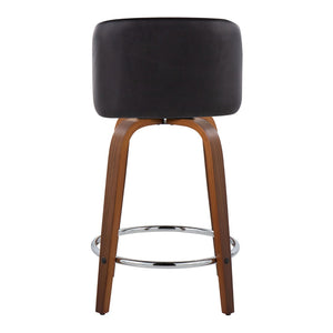 English Elm Toriano 24" Mid-Century Modern Counter Stool Set Of 2 With Swivel, Walnut Wood & Black Faux Leather B202S00131-GIGA