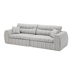 English Elm Chenille Stripe Velvet Sofa Three Seat Minimalist Upholstered Couch for Living Room Soft White,Taupe W5532S00014