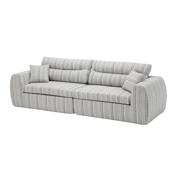 English Elm Chenille Stripe Velvet Sofa Three Seat Minimalist Upholstered Couch for Living Room Soft White,Taupe W5532S00014