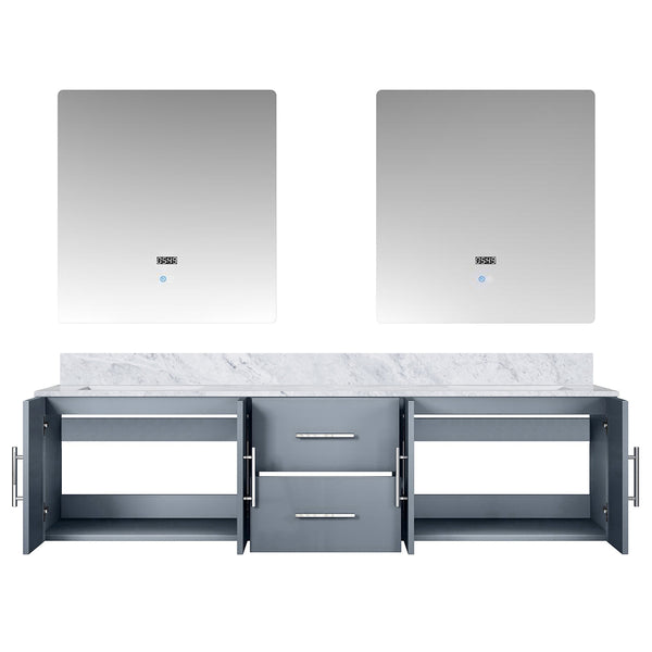English Elm Dark Grey Double Bath Vanity 72" W With Carrara Marble Top & 30" Led Mirrors For Modern Elegance B2731S00830