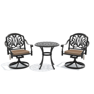 English Elm 3-piece Cast Aluminum Outdoor Bistro Set with Swivel Chairs and Round Patio Table W1710S00678