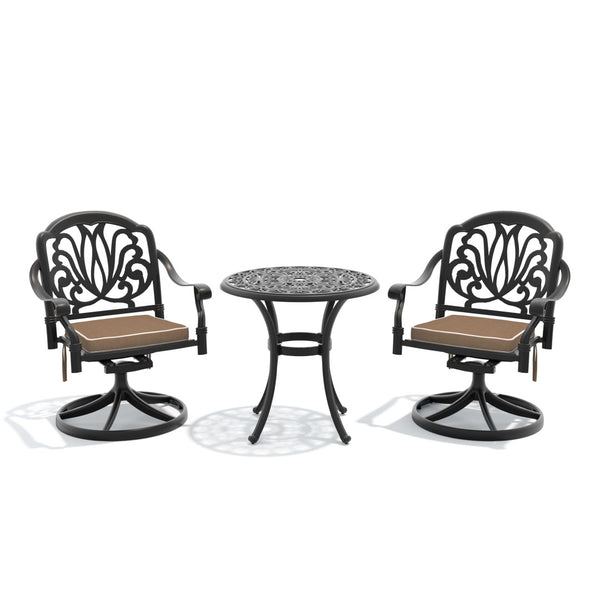 English Elm 3-piece Cast Aluminum Outdoor Bistro Set with Swivel Chairs and Round Patio Table W1710S00678