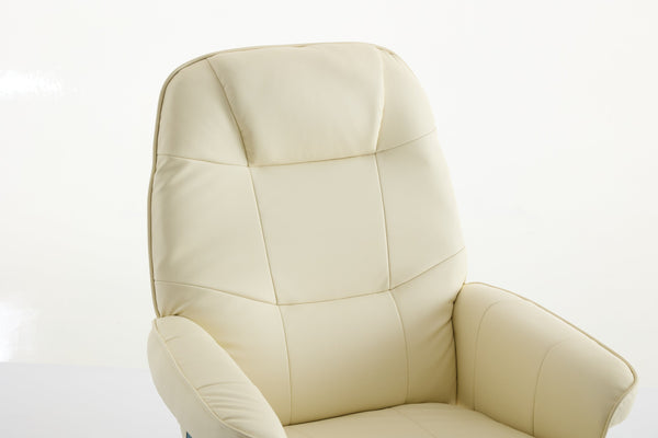 English Elm 011-Massage Recliner Chair with Ottoman, 360° Swivel PU Leather, 5-Point Vibration Massage, Heated Seat, 140° Backrest Comfort Beige W2636P262427