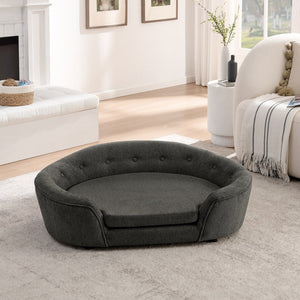English Elm Oversized Oval Dog Sofa with Tufted Linen Backrest for Large Breed Lounging Comfort Dark Gray W487P415302