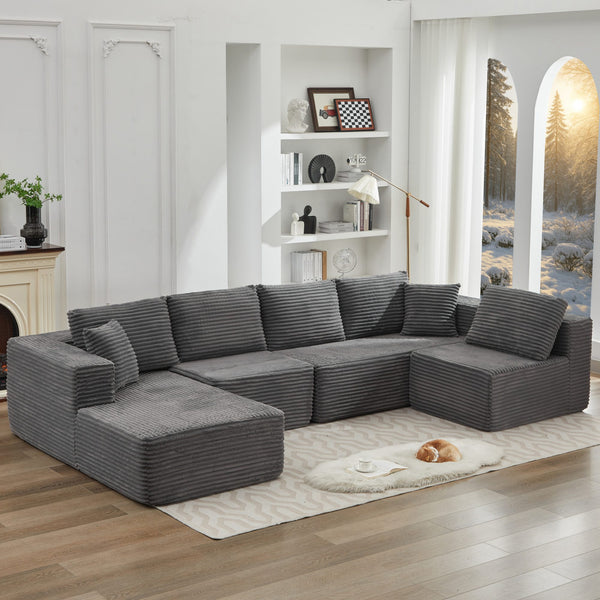 English Elm 106" Plush Corduroy Cloud Sectional Sofa with Right Chaise — Deep Seat, No Assembly, Modern Comfort W1143S00023 W1143S00023