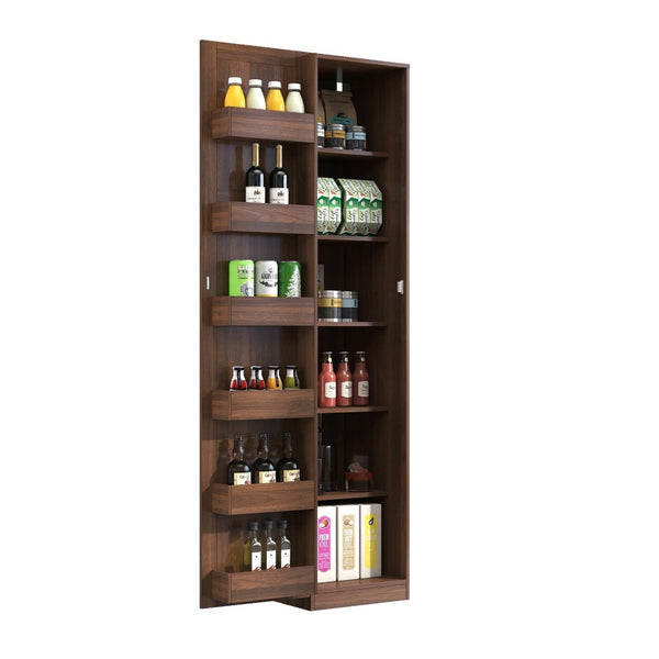 English Elm Kitchen Pantry Cabinet Walnut Tall Freestanding Storage with Shelves and Doors W331P426747