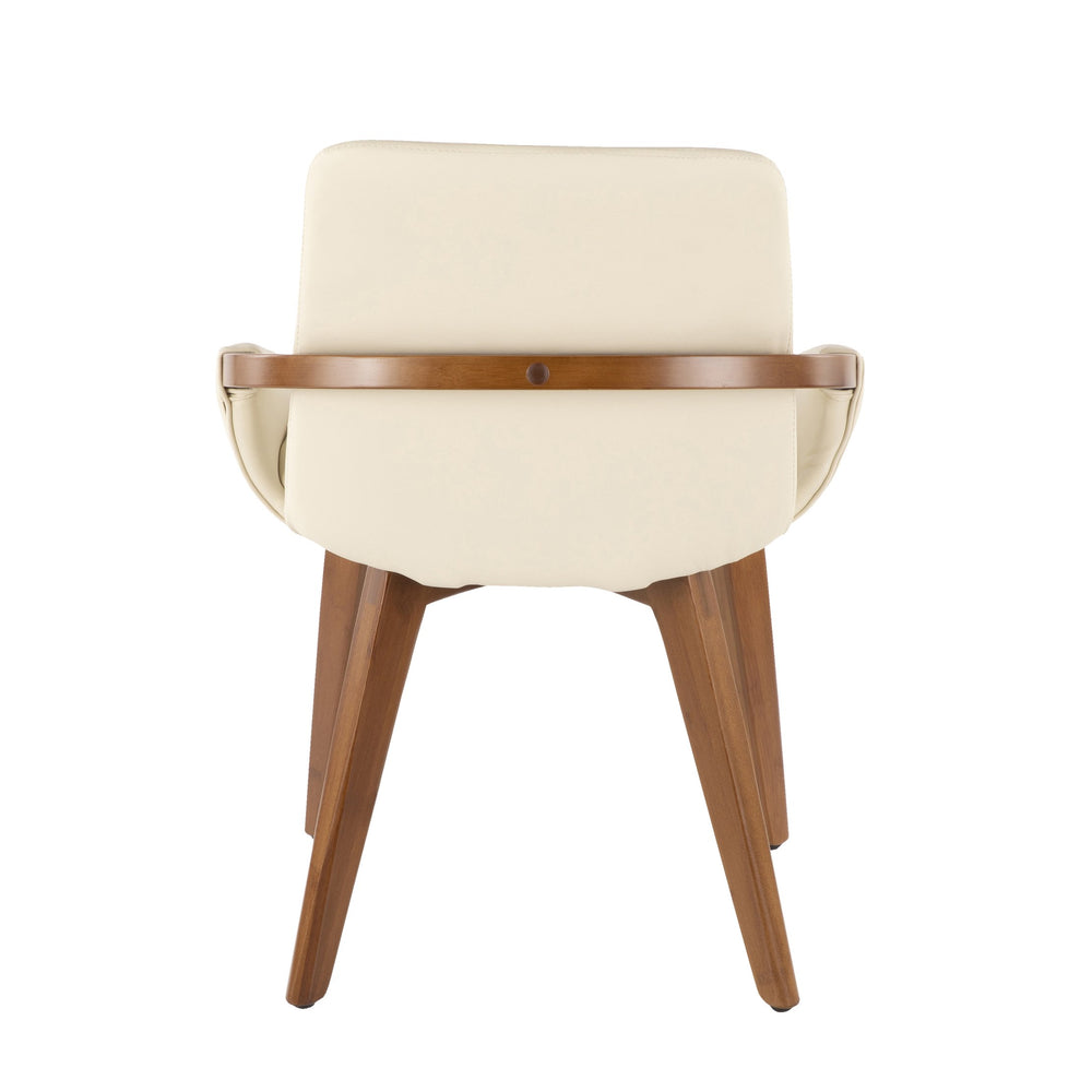 English Elm Cosmo Mid-Century Chair with Walnut Wood Arms & Faux Leather Upholstery — Stylish, Padded Comfort Cream B202P223882