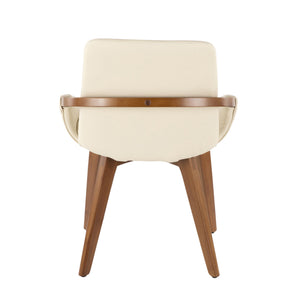 English Elm Cosmo Mid-Century Chair with Walnut Wood Arms & Faux Leather Upholstery — Stylish, Padded Comfort Cream B202P223882