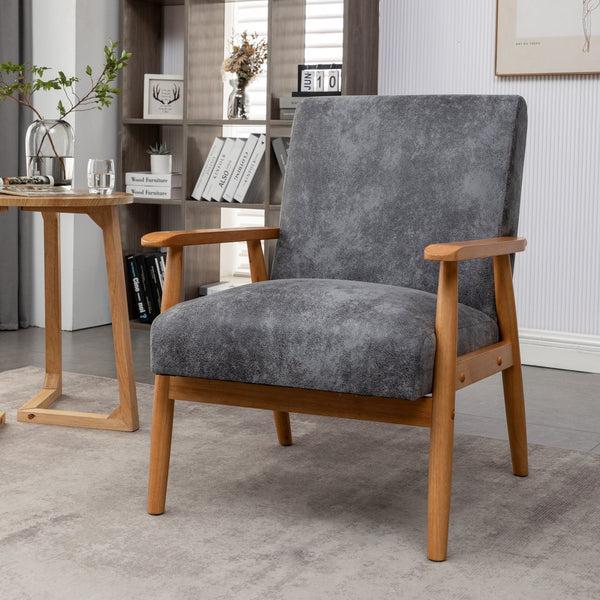 English Elm 25.38'' 25.38" Wide Classic Mid-Century Modern Arm Chair with Solid Wood Arms, Plush Foam & Microfiber Finish Grey B2735P271018