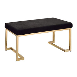 English Elm Black Bench with Champagne Metal Base — Minimalist Upholstered Seat, Modern Comfort for Entryway B062P189145