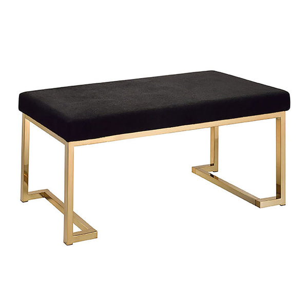 English Elm Black Bench with Champagne Metal Base — Minimalist Upholstered Seat, Modern Comfort for Entryway B062P189145