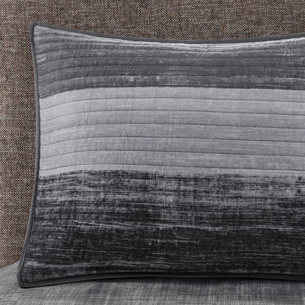 English Elm 8-piece Full Quilt Set Cotton Blend Watercolor Stripe Bedding with Antimicrobial Sheets Black Multi B035P408260