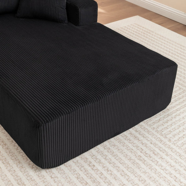 English Elm Left Armrest Chaise Lounge Chair Upholstered Sleeper with High-Res Foam, Corduroy, No Assembly Needed Black W1170P333285