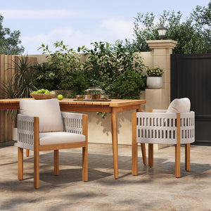 English Elm Acacia Wood Outdoor Dining Chair Set with Rope Arms and Waterproof Cushions N779P279983H