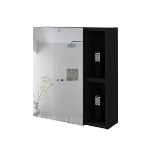 English Elm Lincoln Mirrored Medicine Cabinet with 5 Shelves Black Particle Board, Wall-Mount, 19.5"H x17.7"W B128P322311