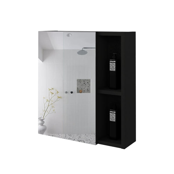 English Elm Lincoln Mirrored Medicine Cabinet with 5 Shelves Black Particle Board, Wall-Mount, 19.5"H x17.7"W B128P322311