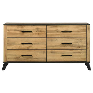 English Elm Fraser Rustic Two-Tone Pine 6-Drawer Dresser Cabinet with Weathered Brown Top, Splayed Legs, 60" B062P378459