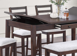 English Elm Contemporary 6Pc Counter Height Dining Set With Lift-Top Table, Storage Bench & Ladder-Back Chairs B011S01894