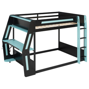 English Elm Full-size Gaming Loft Bed with Integrated Rgb Desk Usb Ports and Esports Frame Blue LT000239AAC