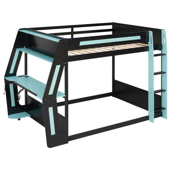 English Elm Full-size Gaming Loft Bed with Integrated Rgb Desk Usb Ports and Esports Frame Blue LT000239AAC