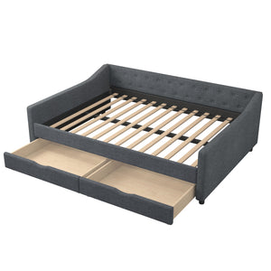 English Elm Full Size Daybed With Drawers - Stylish Upholstered Sofa Bed With Tufted Design & Waved Arms In Dark Grey W2336S00040