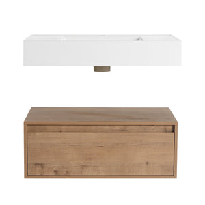 English Elm 30-Inch Wall-Mounted Bathroom Vanity With Resin Sink, Soft-Close Drawer, Modern Oak Finish Design W999S00256