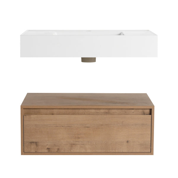 English Elm 30-Inch Wall-Mounted Bathroom Vanity With Resin Sink, Soft-Close Drawer, Modern Oak Finish Design W999S00256