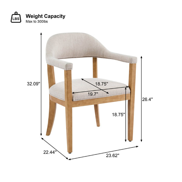 English Elm Wood Frame Upholstered Dining Chairs Set of 2 Curved Back Rubberwood Armrest Seating Beige,Natural N768P389407N