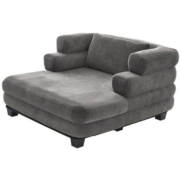 English Elm Oversized Chenille Chaise Lounge Deep Seat Sculptural Armrests Modern Living Room Retreat Grey N763P326441E