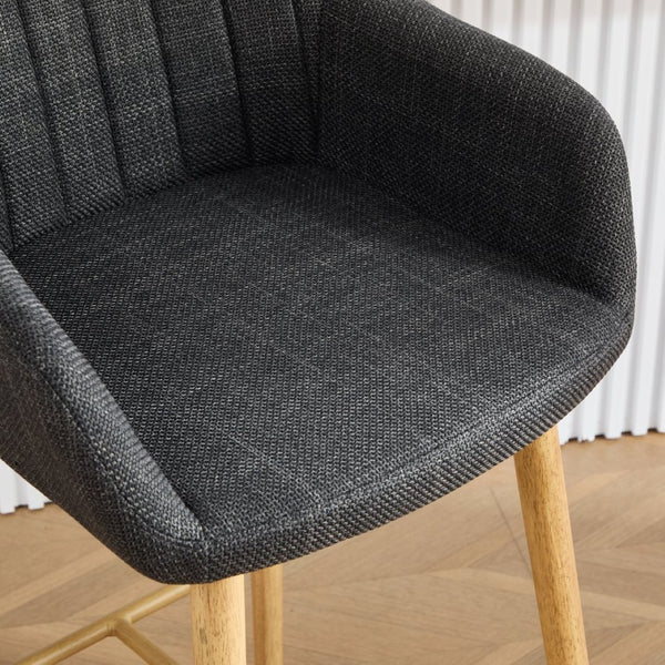 English Elm Modern Linen Upholstered Barstools with Oak Legs Armrests and Footrest for Kitchen Islands Black W395P396317