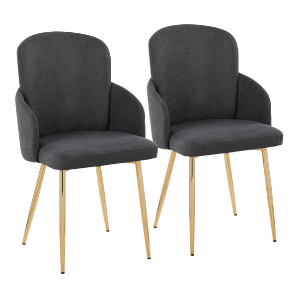 English Elm Dahlia Modern Dining Chairs Set Of 2 - Gold Metal Frame, Grey Fabric, Chrome Accents For Elegance B202S01184
