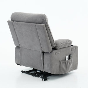 English Elm Gray Corduroy Recliner with Heated Massage, Remote & Assistive Lift, Cup Tray for Seniors Comfort W570P320447