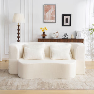 English Elm Queen Plush Floor Sofa Futon with 4 Pillows — Modern Foam Folding Couch Mattress for Living Room Guest Bedroom White W3612P336073