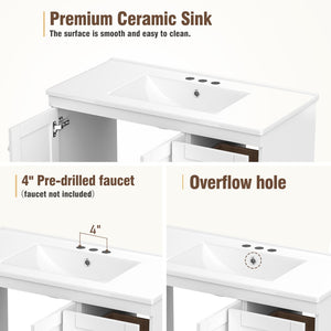 English Elm 72" Freestanding Bathroom Vanity Mdf Shaker Style with Ceramic Sink and Soft Close Storage N729P000031K