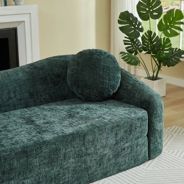 English Elm 86-inch Curved Chenille Convertible Sofa Recliner Frameless Folding Two-seater for Living Room Green W3505P452833