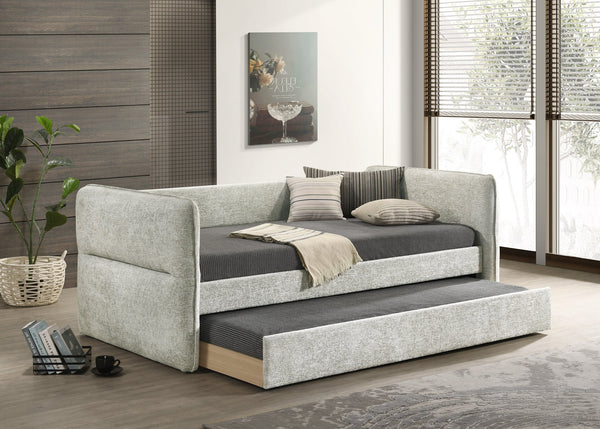 English Elm Luxurious Modern Daybed with Pull-Out Trundle, Button Tufted Upholstery and Nailhead Trim Comfort Elegance Light Gray 41.75 L x 41.63 W x 6.38 H B011S01715