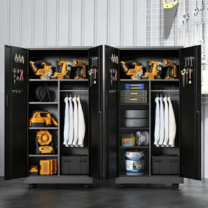 English Elm Metal Rolling Garage Cabinet with Pegboard Door Drawer Locking Storage and Adjustable Shelves T2398P465999