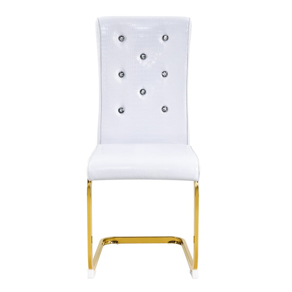 English Elm Set of 2 Glam Faux Alligator Pvc Dining Chairs with Crystal Buckle Bow Legs White W3875P371062