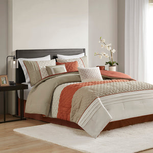 JLA Home Madison Park - 7 Piece Color Block Stripe Comforter Set — Modern Pinsonic & Printed Microfiber, Hypoallergenic Pillows, OEKO-TEX Certified (Grey/Blue or Spice/Taupe) MP10-8325