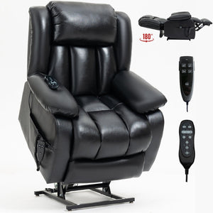 English Elm Dual Motor Power Lift Recliner with Massage Heat and 180 Degree Brown Lounge Chair W1803S00043