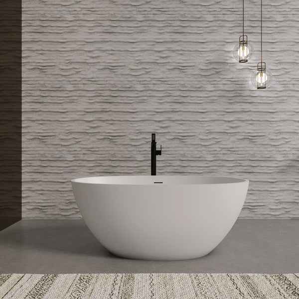 English Elm 55 Inch Freestanding Solid Surface Soaking Tub Matte White Ergonomic Bathtub W1613P351366