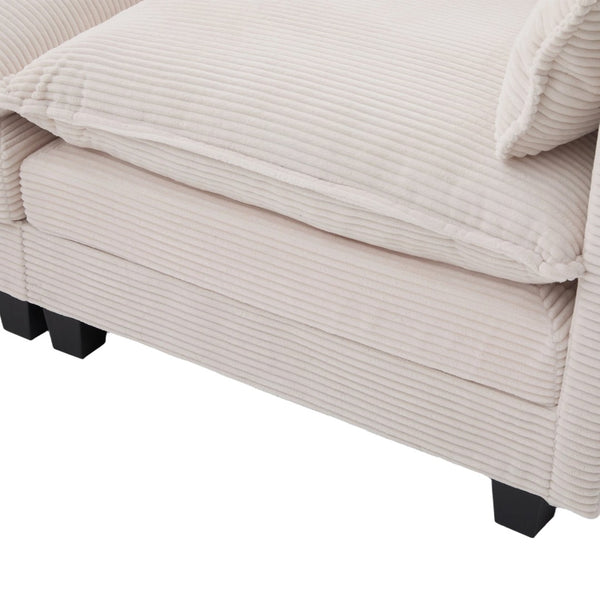 English Elm United We Win Modular Corduroy Sectional with Ottoman Low Profile Living Room Couch Beige W1568S00259