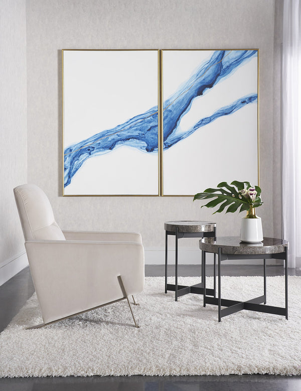 Sunpan Fluidity Wall Art - Elegant Hand-Painted Diptych with Gold Floater Frame, 40" x 60" Unique Design