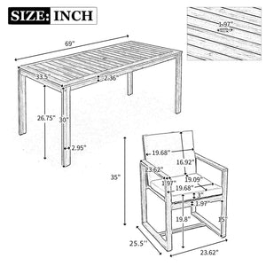 English Elm Patio 7-Piece Acacia Wood Dining Set with Removable Beige Cushions, Durable 330lb Chairs N719Z000090D