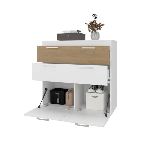 English Elm White Two-tone Oak Entryway Storage Cabinet with Drawers for Modern Interiors B062P476868